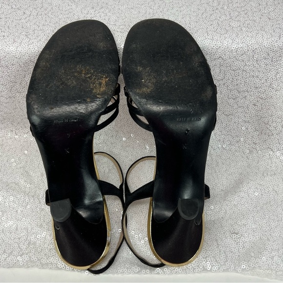 BRUNO MAGLI women black satin open toe evening shoes. - Picture 8 of 16